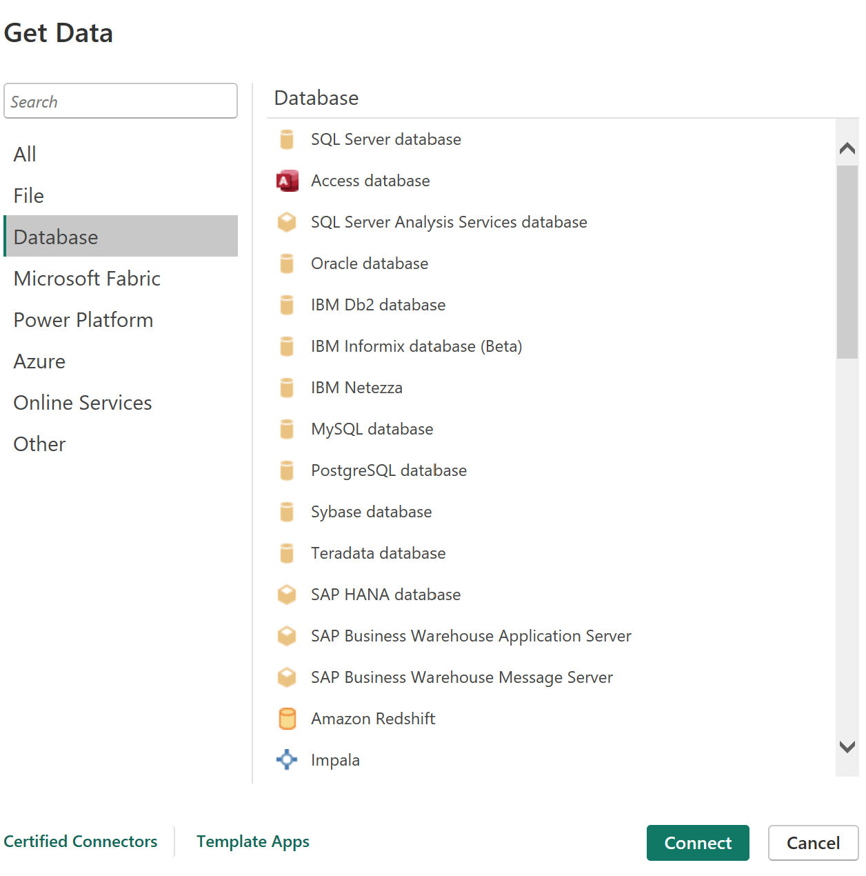 Database Get Data sources